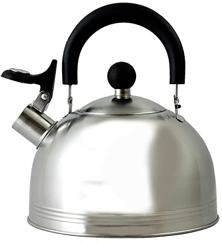 Mr. Coffee Carterton Stainless Steel Whistling Tea Kettle – 1.5-Quart Capacity, Mirror Polish Finish, Durable Tea Kettle for Stovetop, Fast Boiling, Easy Pouring