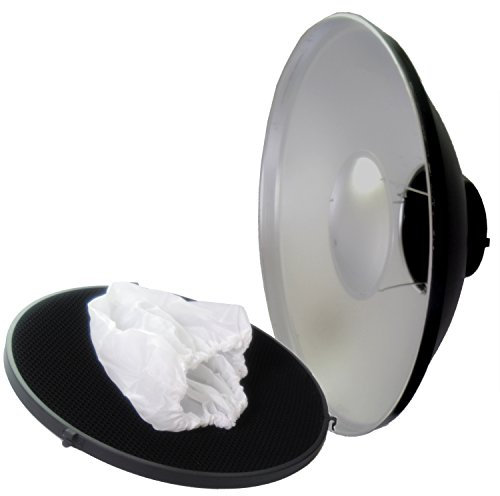 DynaSun S40 40cm - Parabola Beauty Dish Riflettente con Griglia Nido d'Ape Honeycomb e Diffusore Bianco con attacco Bowens