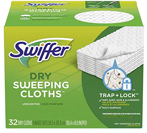 Swiffer Sweeper Dry Sweeping Pad, Multi Surface Refills for Dusters Floor Mop, Unscented, 32 Count