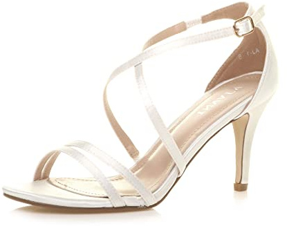 AJVANI Womens ladies mid high heel strappy crossover party wedding prom sandals shoes size