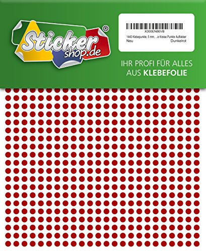 1440 Klebepunkte, 5 mm, dunkelrot, aus PVC Folie, wetterfest, Markierungspunkte Kreise Punkte Aufkleber
