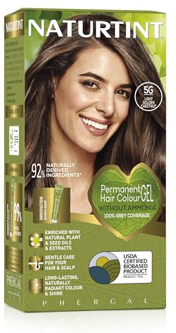 Naturtint Permanent Hair Colour Gel 5G Light Golden Chestnut, Plant Enriched, Biobased, Ammonia Free, Long Lasting Grey Coverage and Radiant Colour, Nourishment and Protection
