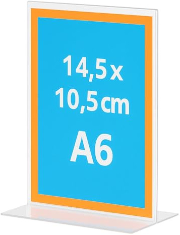 Studiocen Acryl Tischaufsteller A6 - Aufsteller für Büro, Geschäft & Rezeption - Speisekartenhalter, Menükartenhalter, Schilderhalter, Prospektständer
