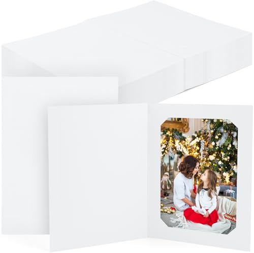 Golden State Art, Pack of 50, 4x6 or 5x7 Photo Folders, Cardboard Picture Frame, Paper Frame Cards, Greetings/Invitation Special Events: Graduation, Christmas, Wedding(White)