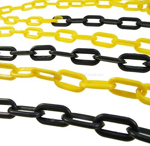 KATSU Plastic Chain Barrier 6 Meters 6mm x 6m High Visibilty Black and Yellow Plastic Link Chain for Warning Safety Parking Space, Crowd Control, Traffic, Queuing Line 990938