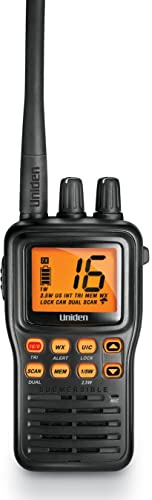 Uniden MHS75 Waterproof Handheld 2-Way VHF Marine radio, Submersible, Selectable 1/2.5/5 Watt Transmit Power. All USA/International and Canadian Marine Channels - Color Black