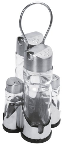 Equinox Ensemble 503 057 Olio/Aceto/Sale/Pepe in Vetro con Supporto in Acciaio Inox