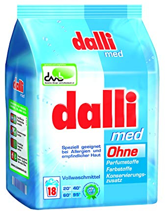 dalli med Vollwaschmittel-Pulver I 18 Waschladungen I speziell geeignet bei Allergien und empfindlicher Haut | weiße Wäsche | 1,215 kg
