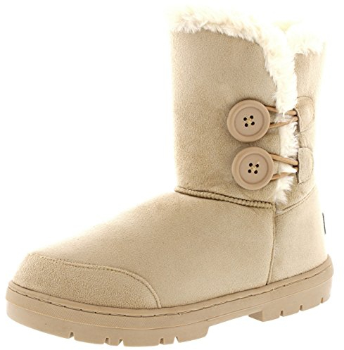 Femmes Bouton Double Fourrure Entièrement Doublé Étanche Hiver Neige Bottes - Beige - 38