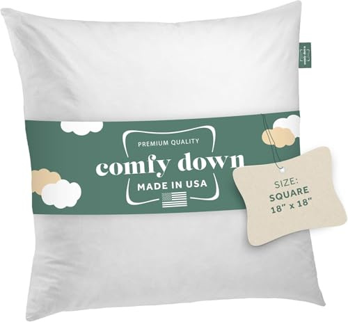 ComfyDown 18x18 Throw Pillow Insert, Down & Feather Fill, 100% Cotton Cover, Made in USA – Premium Soft Decorative Pillow Form Sham Stuffer for Bed, Sofa & Couch