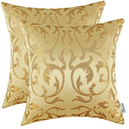 CaliTime Cushion Covers 2 Pack 45cm x 45cm Gold Vintage Floral Both Sides Throw Pillow Cases