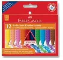 Faber-Castell Radierbare Kreide JUMBO, ergonomische Dreikantform, 12 Kreiden farbig im Etui