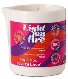 Love to Love Light My Fire Bougie de Massage 30 ml – Huile de Massage Chaude Sensuelle, 98% Naturelle – Fabriquée en France – Jusqu’à 15h d’Utilisation - Monoi
