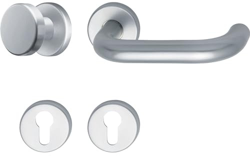 GRUNDMANN 102846 Silver 1754/D70M FH Change Fitting on Rosette PZ for Fire Doors ÖNORM Door Fitting VK 8.5, Anodised Aluminium