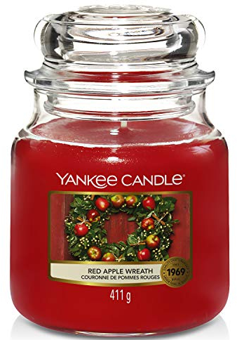 Yankee Candle Duftkerze im Glas (mittelgroß) | Red Apple Wreath | Brenndauer bis zu 75 Stunden
