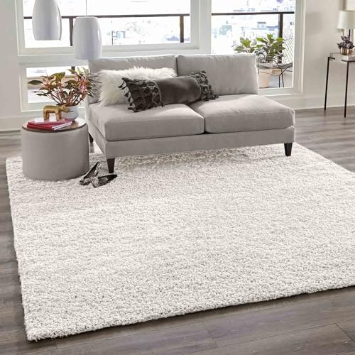 VIMODA Teppich Prime Shaggy Hochflor Einfarbig Weiss Creme Weich für Wohnzimmer, Schlafzimmer, küche, Maße:70x140 cm