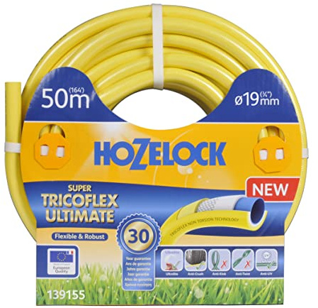 HOZELOCK - Tuyau Premium Super Tricoflex Ultimate Ø 19mm (3/4) 50 M : Tuyau d'Arrosage Ultra Léger, Robuste et Indéformable, Technologies TNT Non Torsion et Soft&Flex, 40% PVC Recyclé [139155]