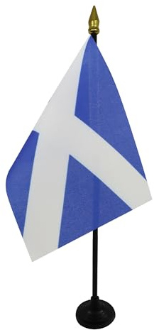 AZ FLAG - Scotland Table Flag 4'' x 6'' - Scottish Mini Desk Flag 100% Polyester 15 x 10 cm - Office Mini Banner with 10'' Pole - Golden Spear
