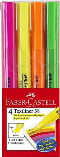 Faber-Castell 157704 - Textmarker TEXTLINER 38, 4er Etui, sortiert