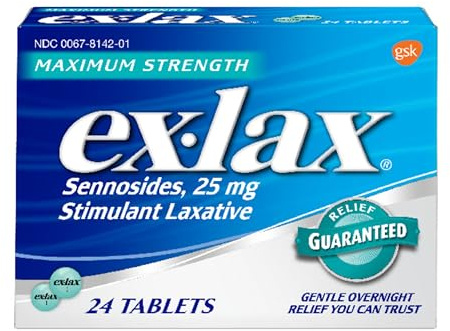 Ex-Lax Maximum Strength Stimulant Laxative Constipation Relief Pills for Occasional Constipation, Gentle Laxatives - 24 Count