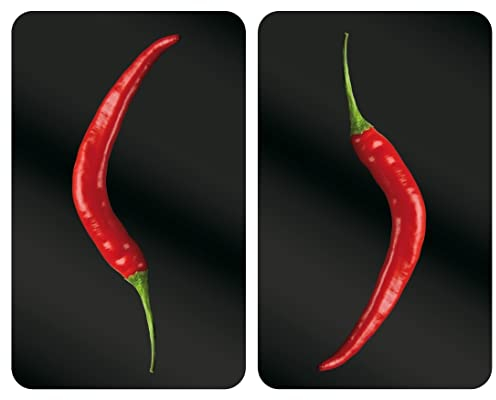 WENKO Placas protectoras para cocina Mod Pimiento picante, ajustable en altura para todo tipo de cocinas, tabla de cortar y protector contra salpicaduras, vidrio, 30 x 52 cm, juego de 2