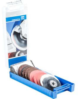 PFERD TOOLS COMBICLICK-Set, 19-teilig, Fiberschleifer, Filz- und Vlieswerkzeuge, Außen-ø 115 mm, Gewinde M14, inkl. Stützteller, 49350071 – für die Oberflächenbearbeitung von grob bis spiegelpoliert