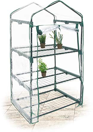 Relaxdays Anzucht Gewächshaus mit 3 Ablagen 124 x 70 x 50 cm HxBxT, Balkon Foliengewächshaus platzsparend, transparent
