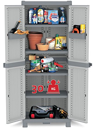 Kreher XL Kunststoffschrank Domino Wave - Universalschrank mit Riegel-Mechanismus und vielen Extras! XL Volumen und topp Qualität für Haushalt und Gewerbe! Maße: 70 x 43,8 x 181,8 cm