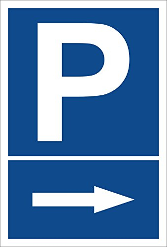 Melis-Folienwerkstatt Schild – Pfeil nach rechts – Parkplatzschild Parken – 15x20cm, 30x20cm und 45x30cm – Bohrlöcher Aufkleber Hartschaum Aluverbund -S00273