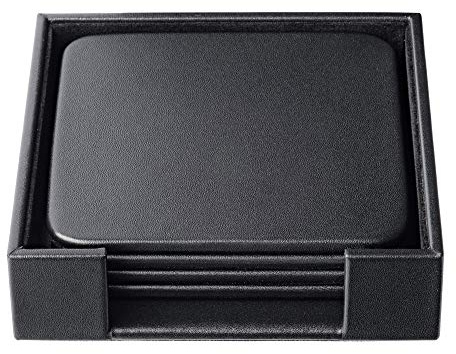 Dacasso Black Leather 4-Square Coaster Set