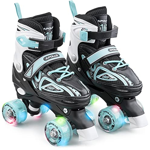 Apollo Super Quad X Pro | verstellbare Rollschuhe für Kinder | komfortable, größenverstellbare LED Roller Skates | Rollschuhe für Mädchen und Jungen | Größen 31-42
