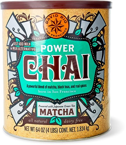 David Rio® Power Chai Matcha -Dose (vegan, 1814 g) - Belebende Mischung aus Matcha & Schwarzem Tee, vegan, mit Rohrzucker - Für Chai-Liebhaber - Matcha Chai Latte, Chai Tee Pulver - Made in USA