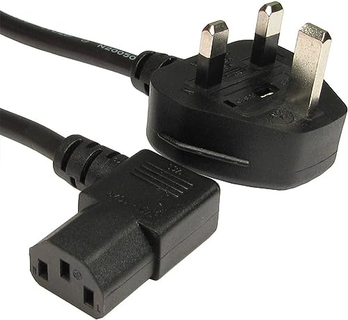 UK Plug Mains Power Cable - Angled Kettle Lead - IEC C13 H05VV-F 0.75mm² 3G 13A - Compatible with LG, Panasonic, Samsung, Sony, Panasonic, Acer, Asus, BenQ, Dell, Compaq and more - For LCD Plasma TV Monitor Printer PC Projector and other Appliances - Length: 2M / 6.5ft