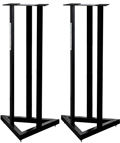 Pronomic 2X SCS-20 Stativ für Studio Monitor Ständer (Höhe: 90 cm, Dreiecksbasis, Gummifüße, Dornenfüße/Spikes, Sicherheitssplint, Stahl, Trägerplatte mit Gummistreifen) Schwarz pulverbeschichtet | Schwerer dreieckiger Standfuß, 3 Stativfüße, verstellbare Gummifüße, Höhe 90 cm, maximale Belastung 50 kg