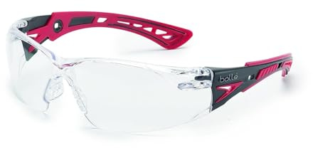 bolle SAFETY Bollé Safety 41080, Rush+ Safety Glasses Platinum®, Black & Red Frame, Clear Lenses