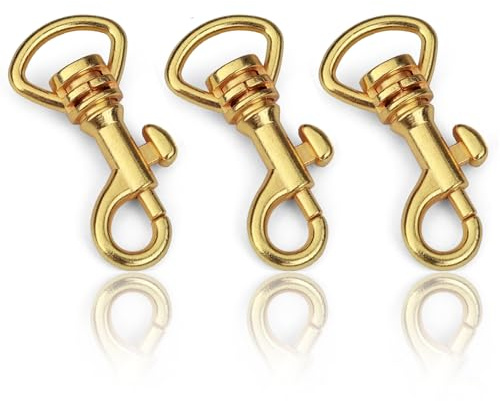 Ganzoo Karabiner-Haken mit Drehgelenk, Set 3 Stück, 35 mm Karabiner Verschluss aus Metall, Drehkopf geschweißt und drehbar, Farbe Gold, für Paracord 550, Schlüsselanhänger, kleine Hunde-Leinen