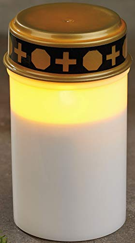 hellum Grablichter LED mit Batterie weiß, LED Grablichter für draußen mit Timer outdoor, Grabschmuck wetterfest, elektrische Grabkerzen outdoor, Grabkerze (2xLR14, nicht inkl.) 7,5x12,5cm 520385