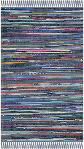 SAFAVIEH Rag Rug Collection Accent Rug - 2'3 x 5', Purple & Multi, Handmade Boho Stripe Cotton, Ideal for High Traffic Areas in Entryway, Living Room, Bedroom (RAR121D)