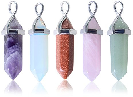 Aituo Underbar kvarts kristall helande stenar punkt chakra slipad ädelsten naturlig vit kristall + ametist + roskannor läkande punkt chakra hängen för halsband smyckestillverkning e silverpläterad, colore: 5 st, cod. AS-Hat