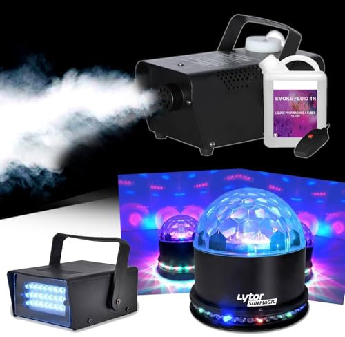 Machine à fumée 400W + Liquide + SUNMAGIC LED RVB + LEDSTROBE