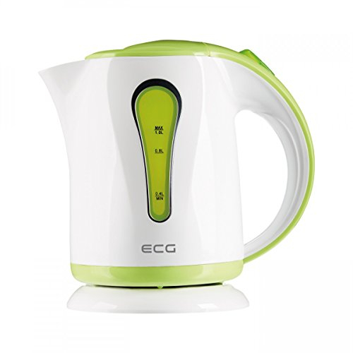 ECG green RK 1022 - Bollitore elettrico, indicatore del livello dell'acqua, design in plastica di alta qualità, senza BPA, capacità 1,0 l, 900-1100 W, in plastica, 1 litro, colore: Verde/Bianco