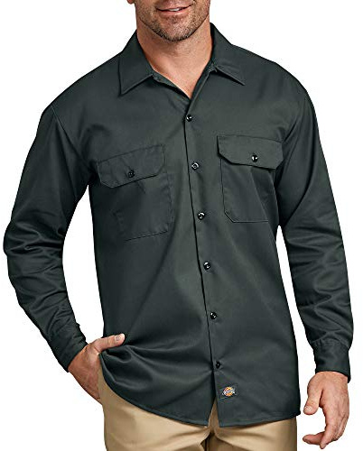 Dickies Long Sleeve Work Shirt Chemise, Vert Chasse, XL Homme