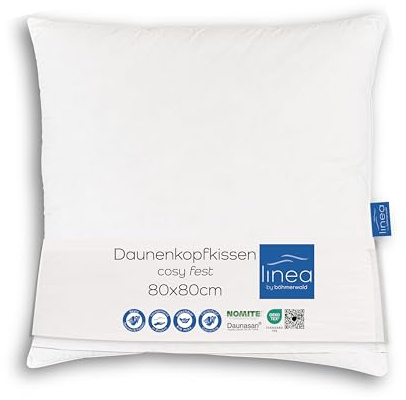 LINEA by böhmerwald - cosy - hochwertiges Kopfkissen fest, 80x80, 85% Federn Klasse 1, 15% kuschlige neue Daunen, Allergiker geeignet, waschbar bis 60°C, in Deutschland produziert