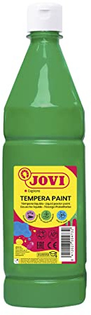 Jovi - Gouache liquide, bouteille de 1L, Couleur vert clair | Peinture à base d'ingrédients naturels, Facile à laver, Sans gluten, Idéal pour l'école