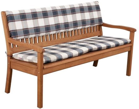 Doppler Bankauflage grau beige kariert I Rücken-Auflage 110x30x6cm für 2-er Bank I Polsterauflage aus Baumwolle & Polyester I Sitzbankauflage weich & bequem I Rückenkissen zum Festbinden an Sitzbank