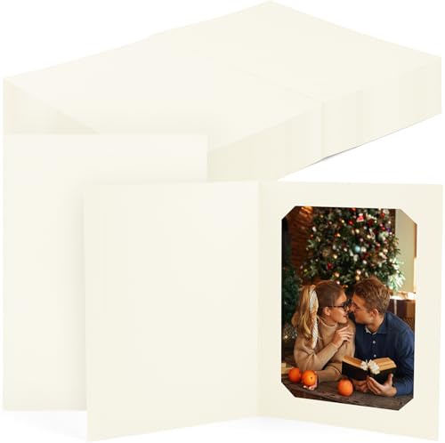 Golden State Art, Pack of 50, 4x6 or 5x7 Photo Folders, Cardboard Picture Frame, Paper Frame Cards, Greetings/Invitation Special Events: Graduation, Christmas, Wedding(Ivory)