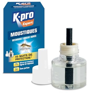 K.PRO Recharge pour diffuseur électrique Anti-moustiques, détruit moustiques Tigres et tropicaux, 45 Nuits de Protection, Efficace fenêtres Ouvertes, inodore