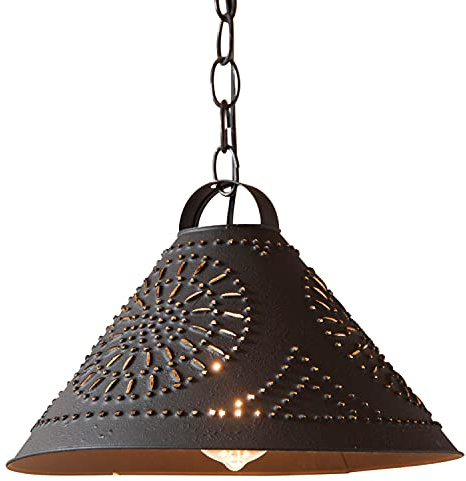 Irvins Country Tinware Hitchcock Shade Light Tin Pendant in Textured Black