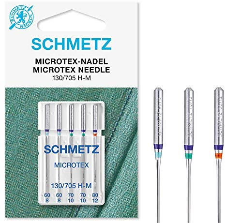 Symaskinsnålar Schmetz - Microtex (skarp), olika blandade storlekar 60/8, 70/10 & 80/12, enkelt paket