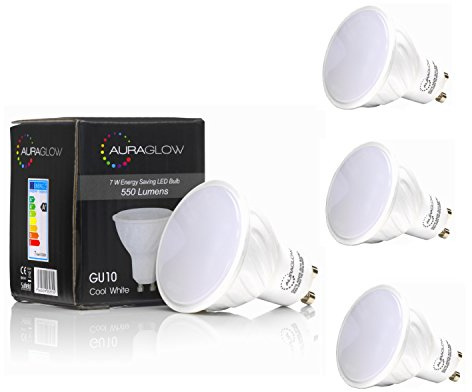 Auraglow GU10 LED Lampen Kaltweiß 5,3W Retrofit, 70W EQV, 4er Pack | 550 Lumen Tageslicht Spots, 6500K, hell für Küche, Büro und Arbeitsbereiche, energiesparend